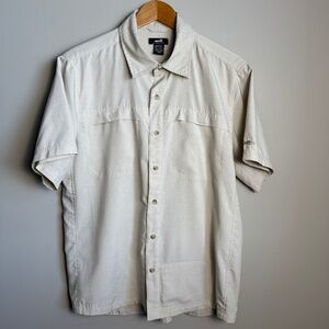 Avia Men's Medium Camp Shirt Outdoor Short Sleeve Button Up Beige Hiking Camping